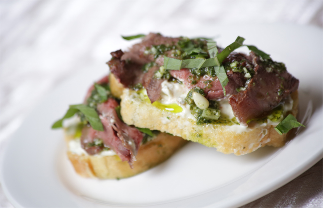 Beef Tenderloin Pesto Crostini